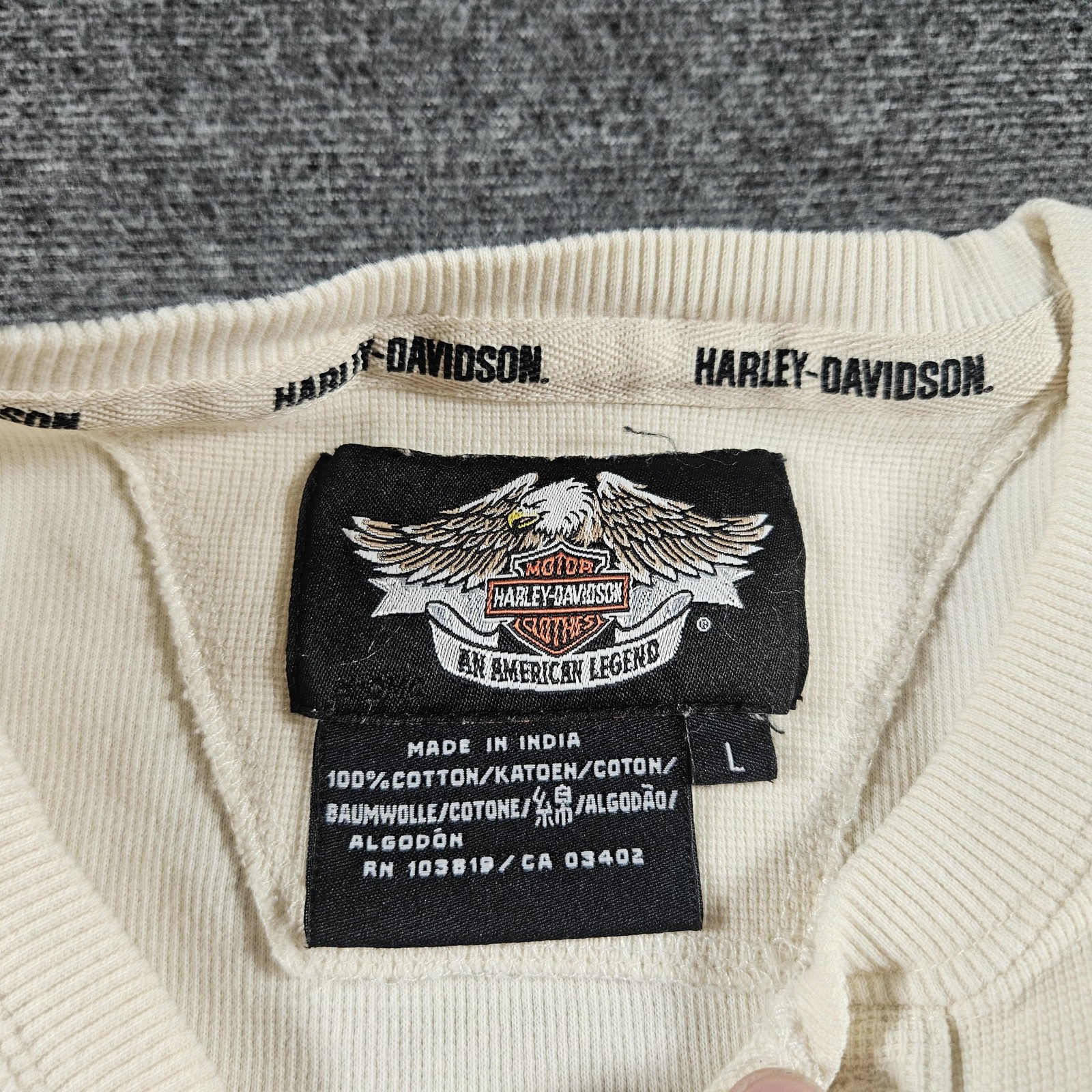 Harley-Davidson Shirt Mens Large White Thermal Henley Long Sleeve Biker Tee gallery