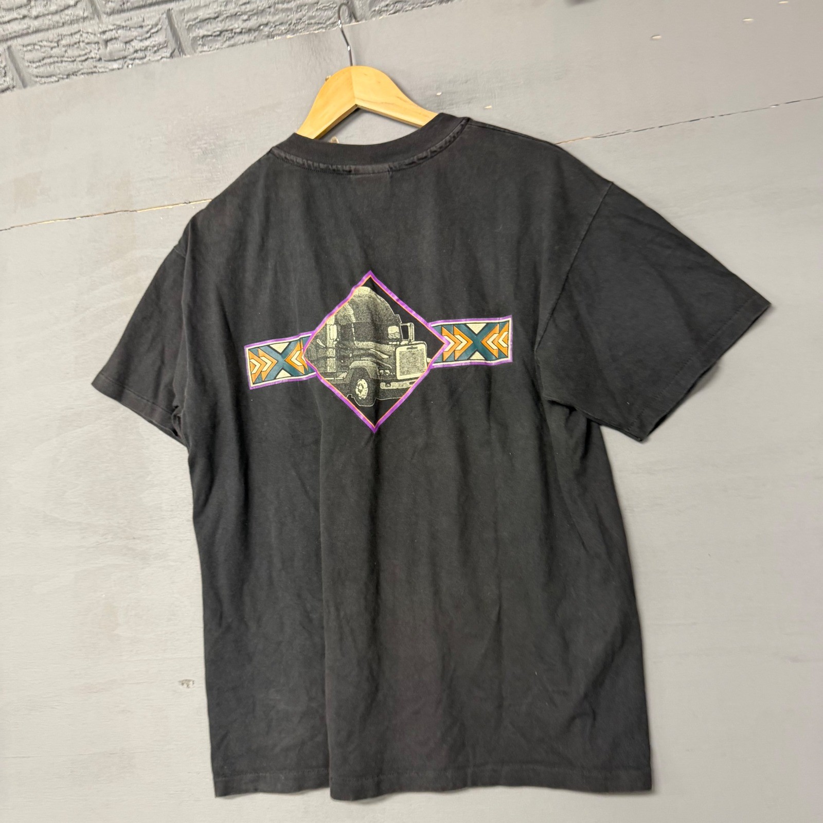 Vintage Hanes Beefy-T Freightliner Truck Graphic Pocket T-Shirt Black Mens L gallery