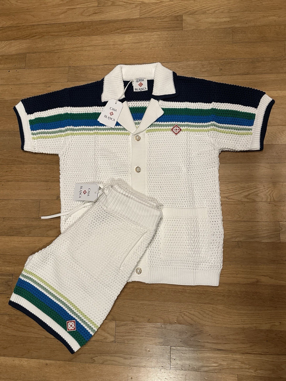 Casablanca Men's Cotton Crochet Shirt/Short Set - Size Medium gallery