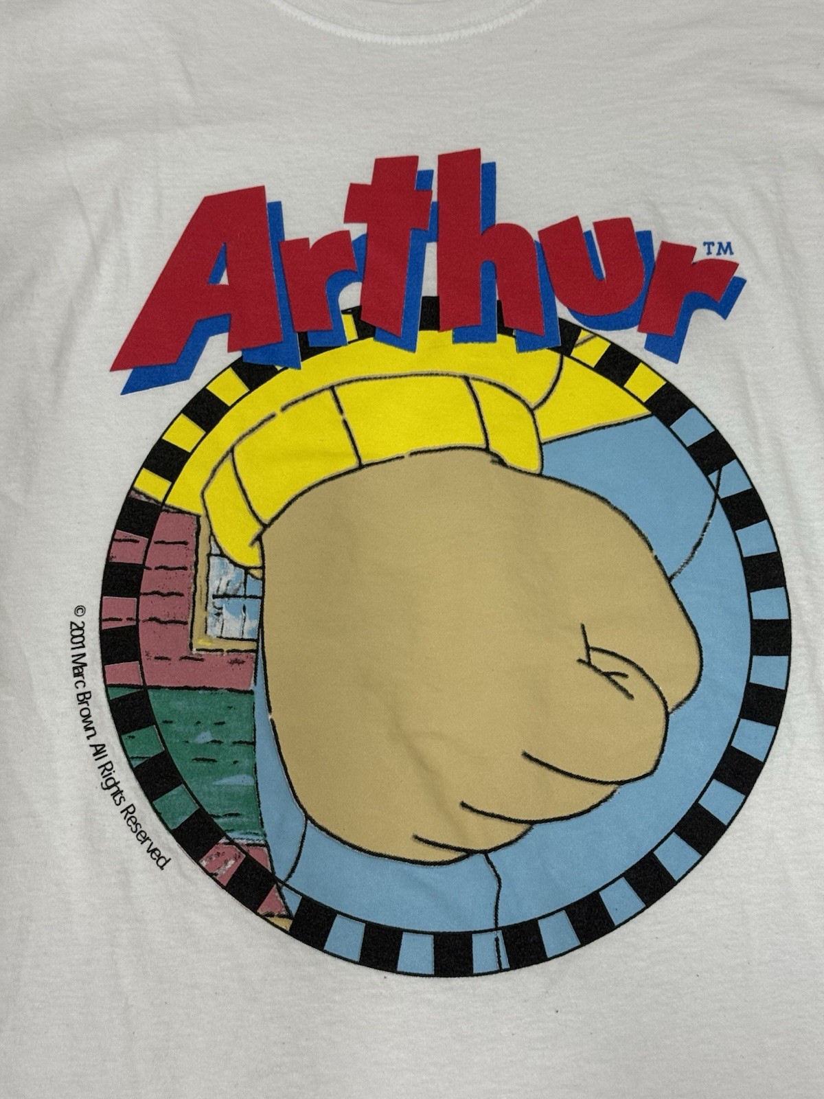 Vintage Arthur Clenched Fist Meme T Shirt 2001 PBS Marc Brown White Mens XL 97 gallery