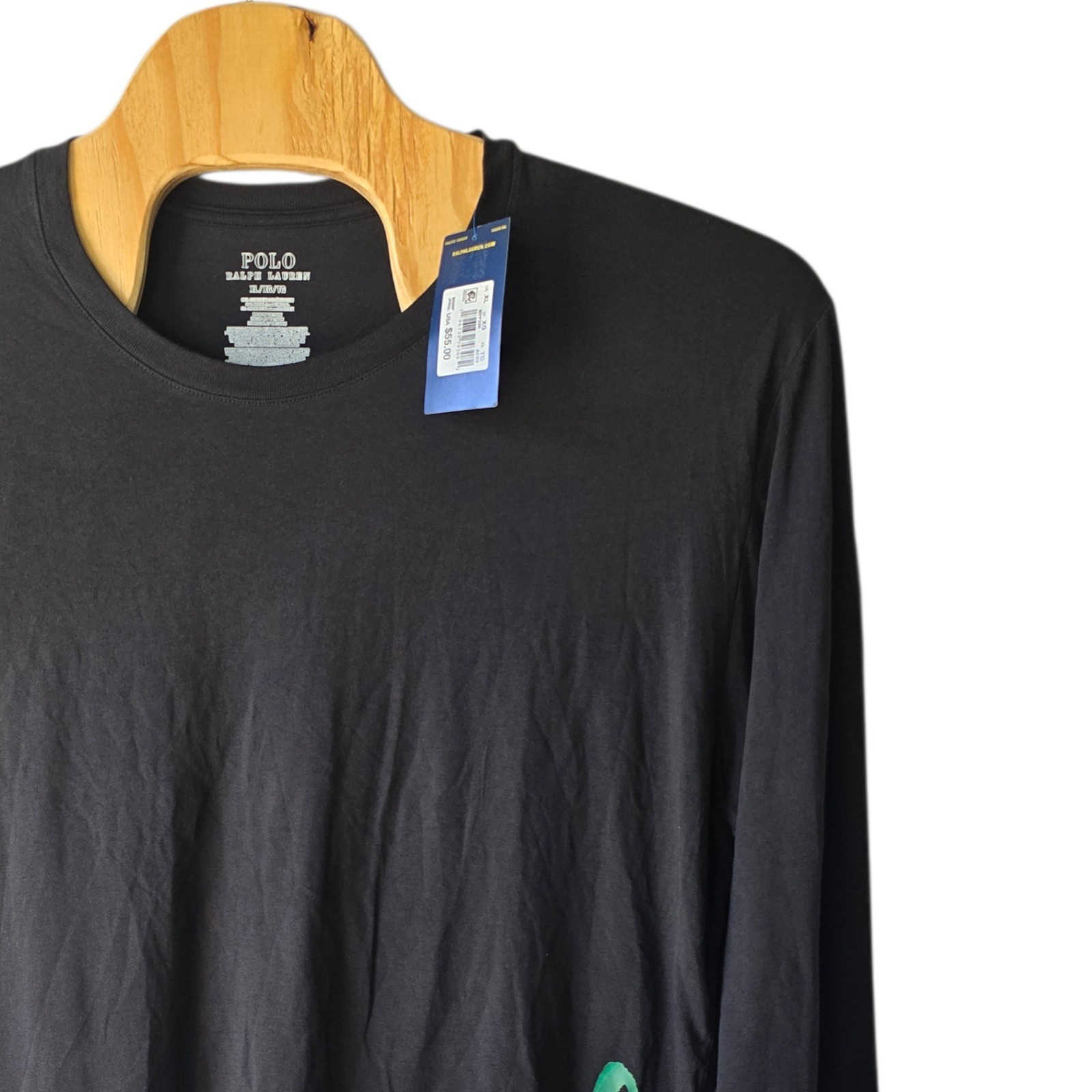 Polo Ralph Lauren Mens XL Black Multi Color Paint Logo Long Sleeve T-Shirt