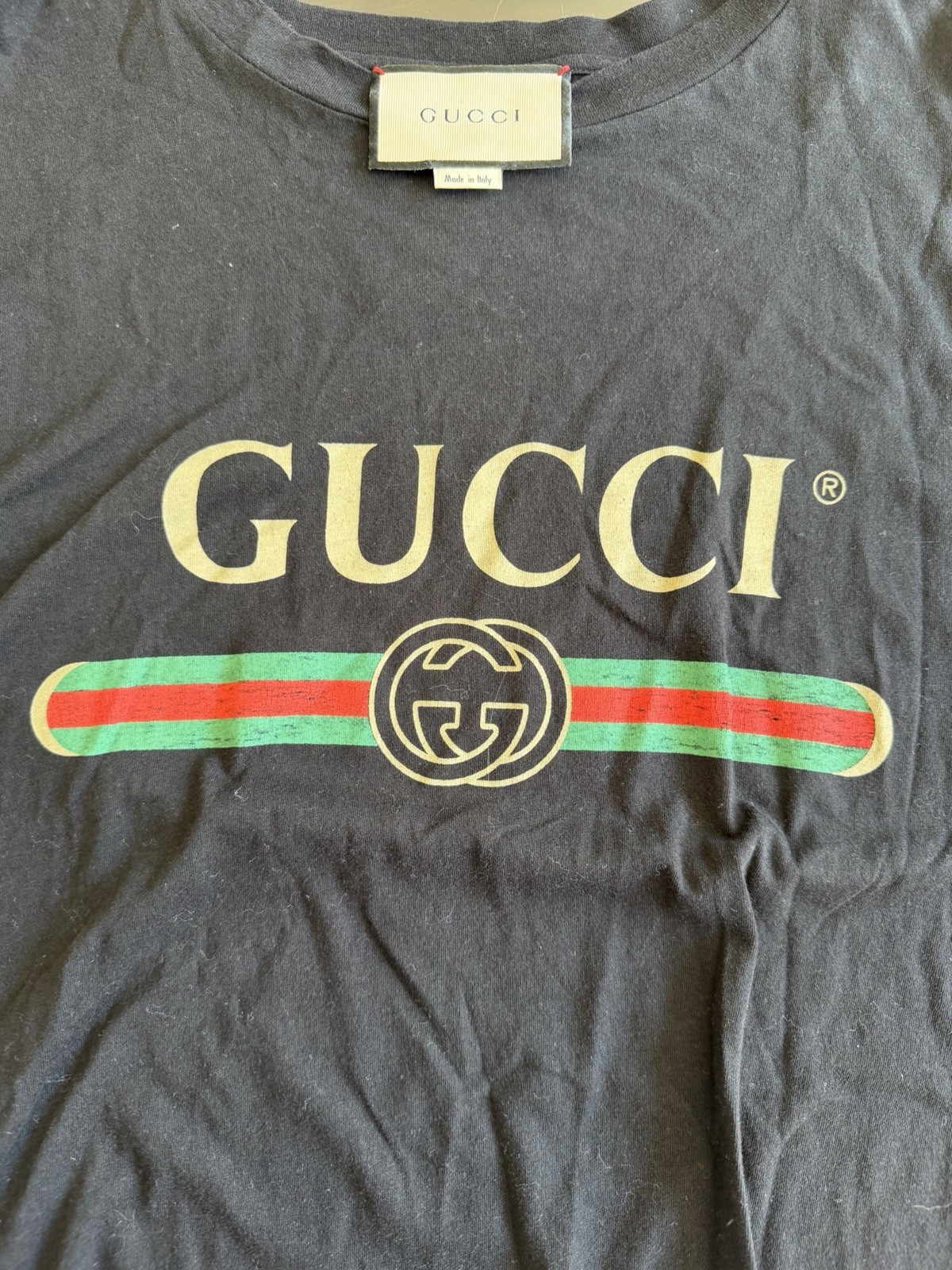 Gucci Men’s S Black Cotton Jersey Crewneck Tee Web Stripe Embroidered Logo gallery