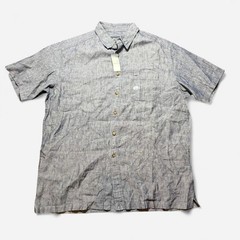 NWT Eddie Bauer 100% Linen Solid Blue/Gray Short Sleeve Button Up Size L