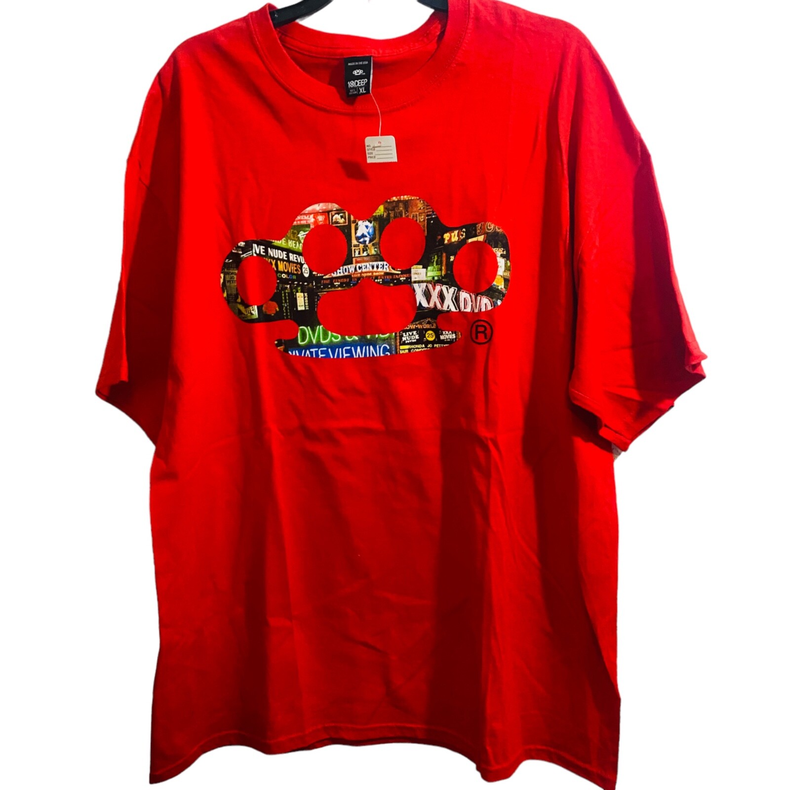 10 Deep Red T-shirt Tee Shirt XL New York Scene on Brass Knuckle Vintage New