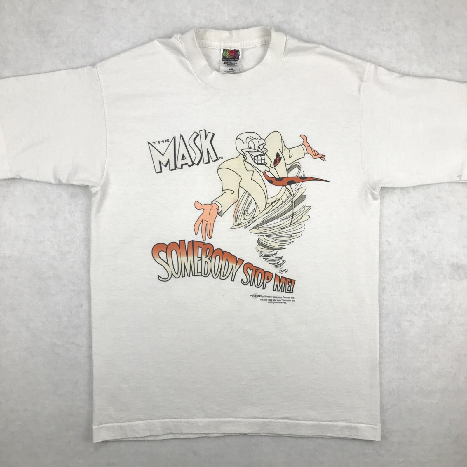 vtg 90s THE MASK SOMEBODY STOP ME! T-Shirt SMALL movie promo jim carrey cartoon gallery