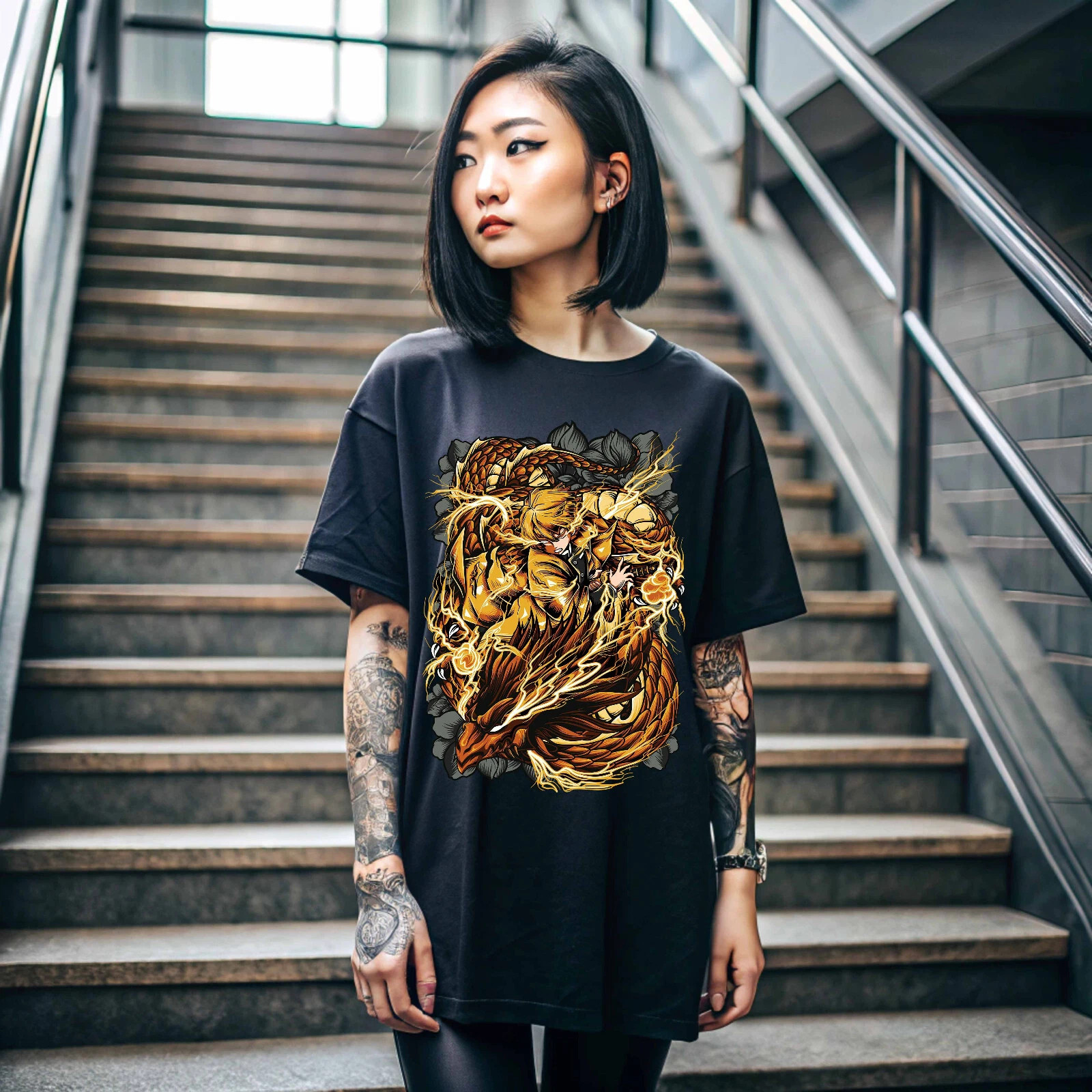 Anime Agatsuma Zenitsu Demon Slayer Black T Shirt #1