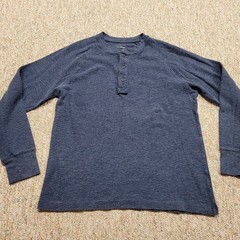 LL Bean Sweater Men Medium Blue Henley Slightly Fitted Knit Long Sleeve Pullover