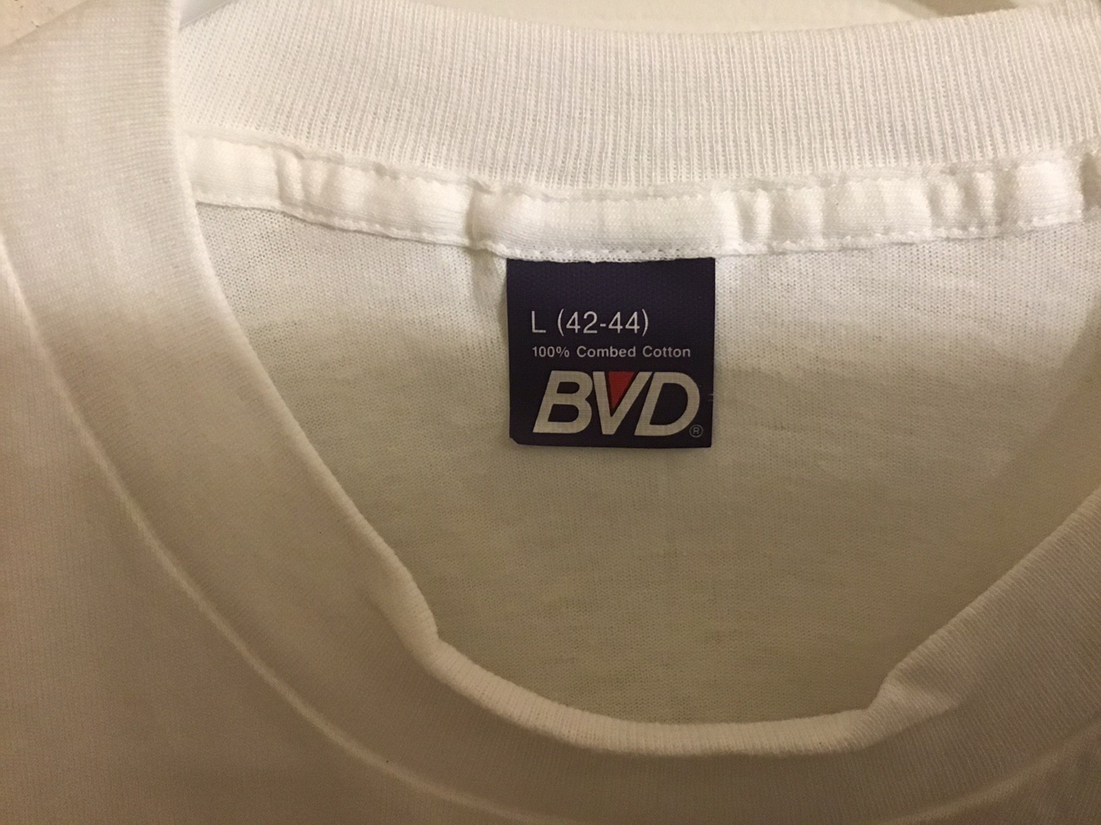 Vintage Single Stitch BVD Plain White Tee Shirt Large 100% Combed Cotton New gallery