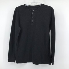 Thermal Henley Shirt Men Medium Black Waffle Knit 3 Button Collar Layer Pullover