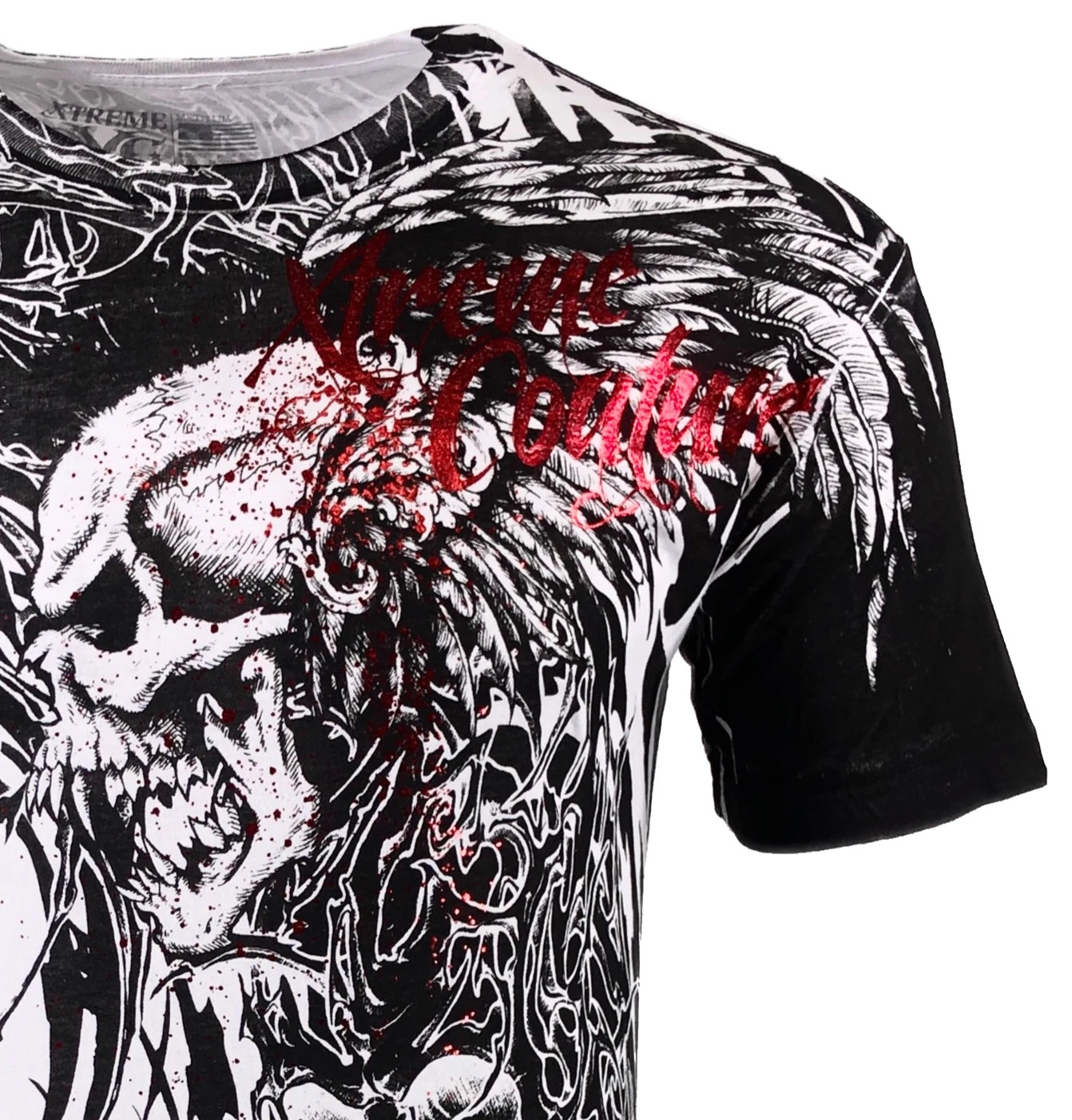 Xtreme Couture Affliction Men's T-Shirt BRUTAL COMBAT White Skull Biker Tattoo gallery