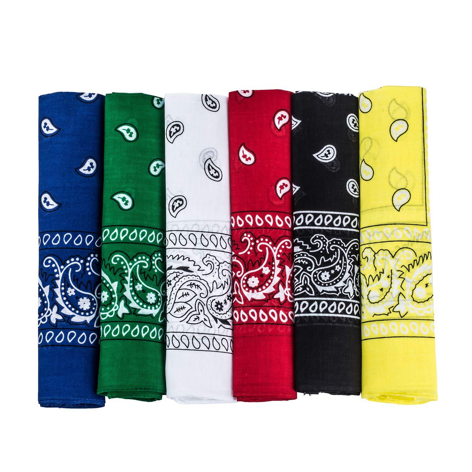 Paisley Bandanas – Pack of 6-100% Cotton Double Sided Bandanas – Headwraps
