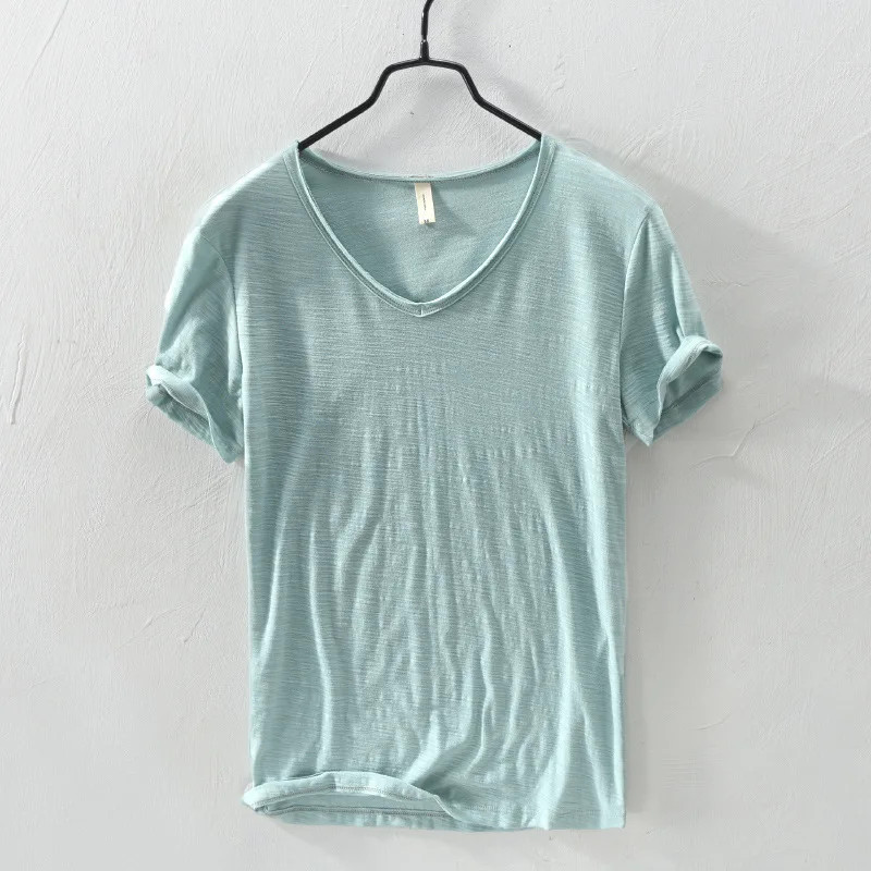 2026 New Mens T Shirt Pure Color V Collar Short Sleeved Tops Tees Men T-Shirt. gallery