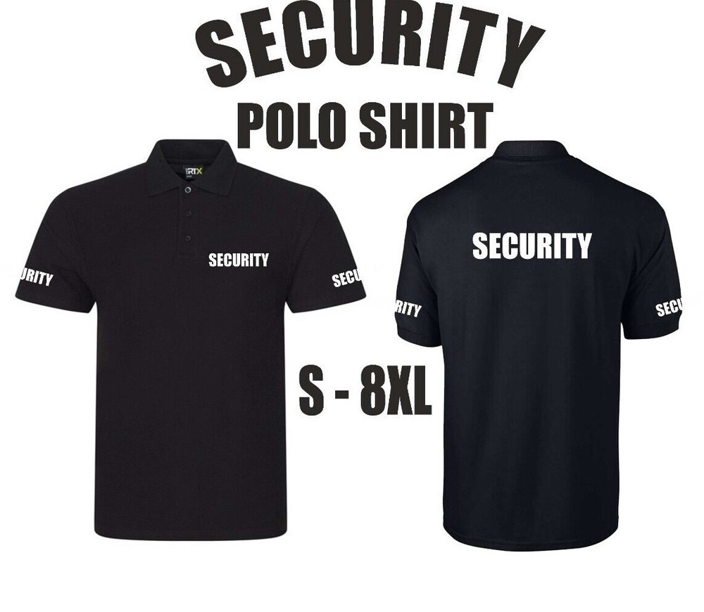 SECURITY POLO SHIRT BODYGUARD DOORMAN SIZES S-8XL PRINTED FRONT/BACK/SLEEVES