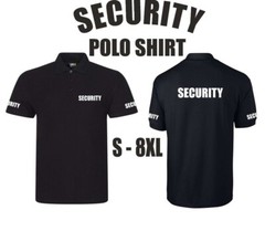 SECURITY POLO SHIRT BODYGUARD DOORMAN SIZES S-8XL PRINTED FRONT/BACK/SLEEVES