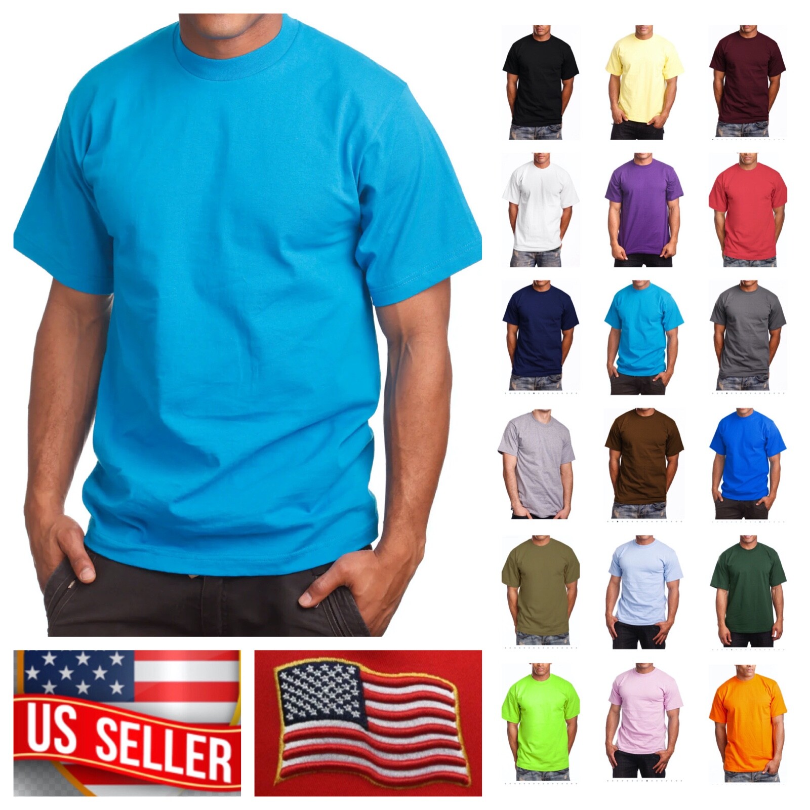 Mens Big and Tall Heavy Weigh Plain T-Shirt Crew Neck Camo Basic Solid Tee S-7X gallery