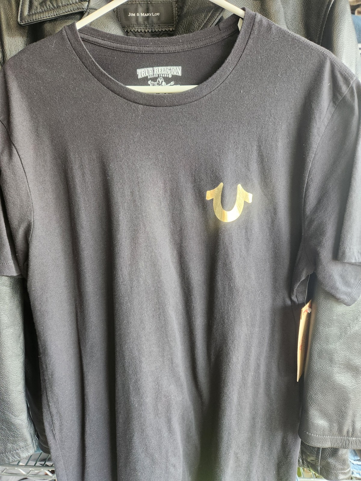 True Religion Solid Gold Buddha Tee Black S/S T-shirt Men's Size Large NWT gallery