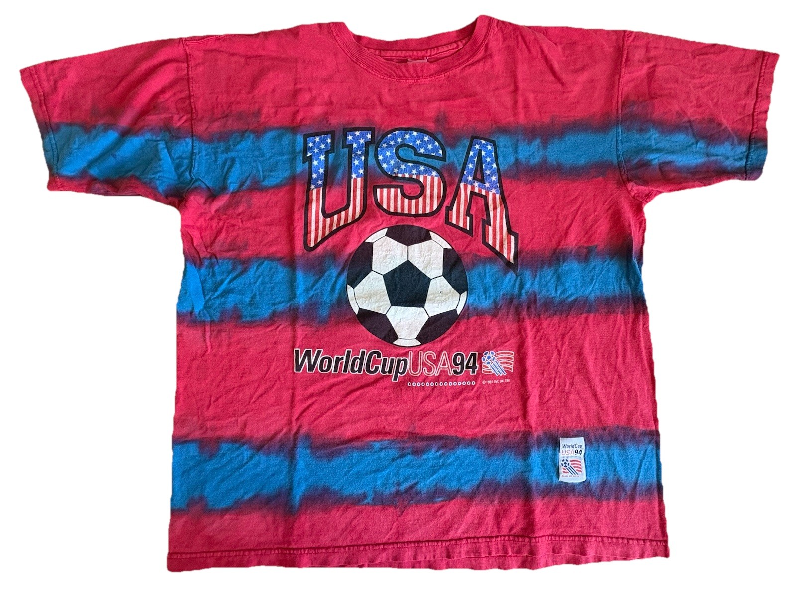 VTG 1994 World Cup USA Tie Dye T Shirt Soccer Red Blue Single Stitch Boxy XL gallery