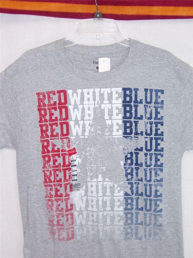 Distressed Star SHIRT Gray USA Red White Blue MEDIUM 4th of July America New NWT
