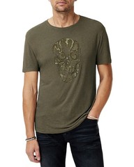 John Varvatos Linen Blend Chain Skull Tee Men’s XL Olive Leaf Crewneck Pullover