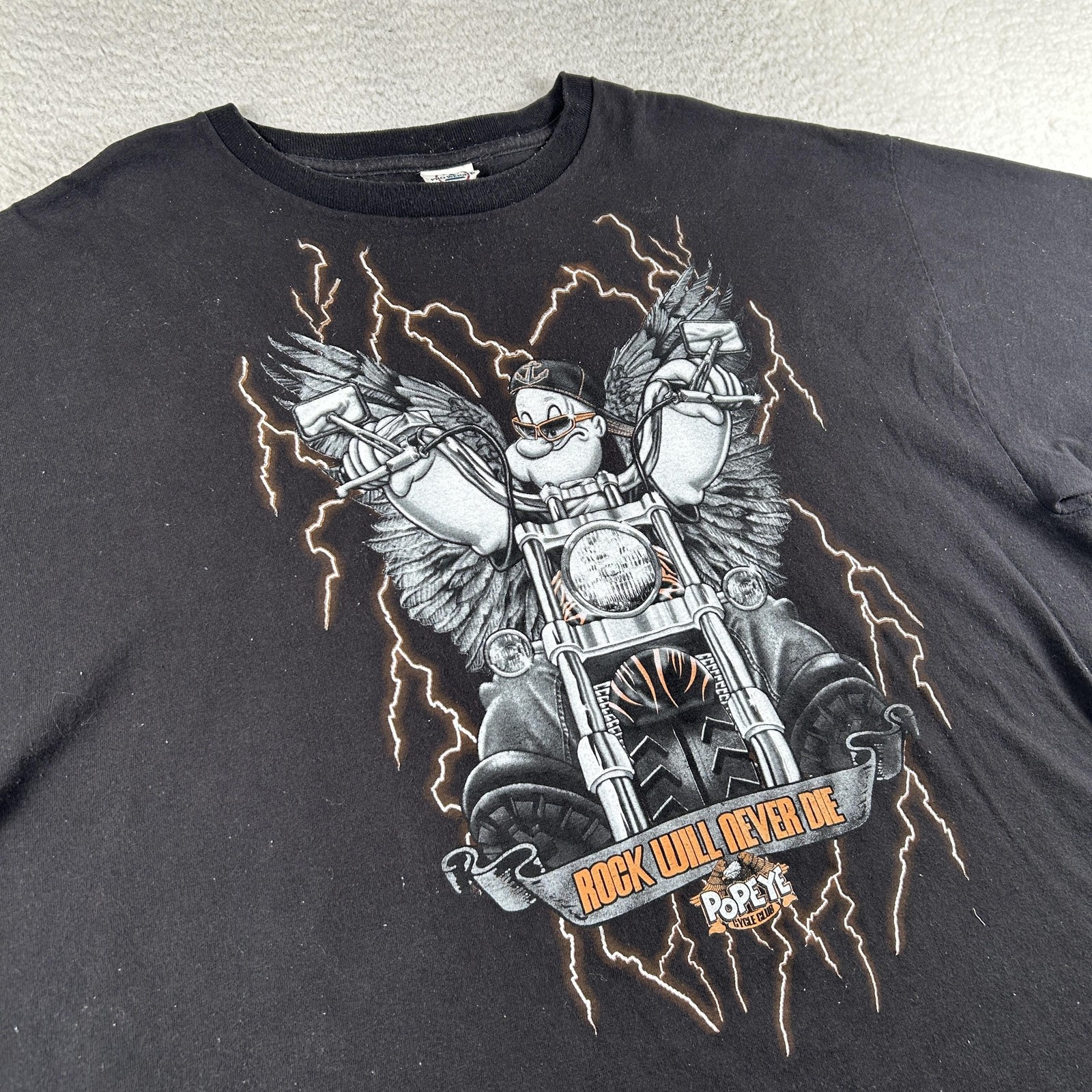 Vintage Popeye Shirt Mens 2XL Rock Will Never Die Motorcycle T-Shirt Delta Biker gallery