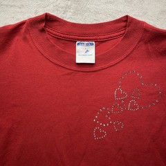Vintage Jerzees Y2K Red Crystal Rhinestone Hearts Graphic T-Shirt XL Streetwear
