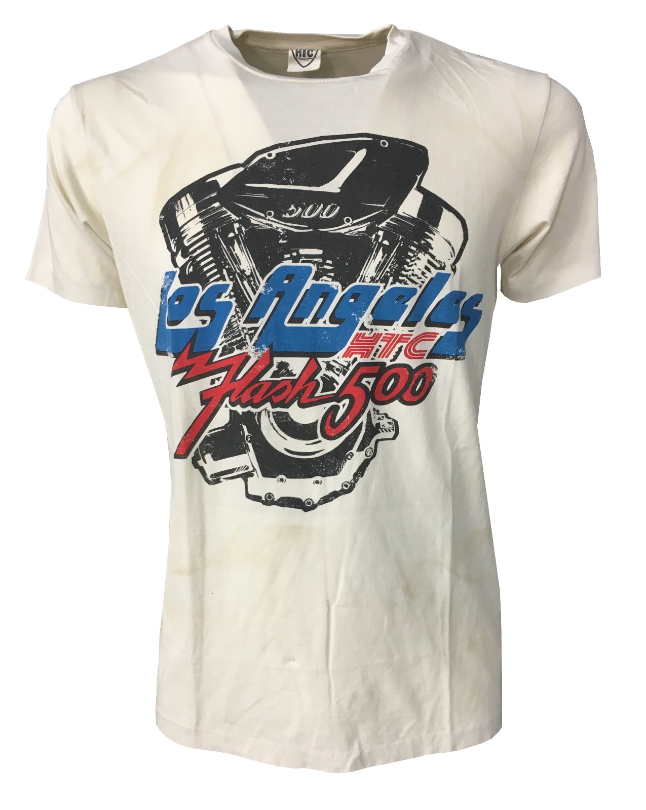 HTC Men's Ecru Half Sleeve T-Shirt 100% Cotton With Brush Strokes Made In Italy gallery