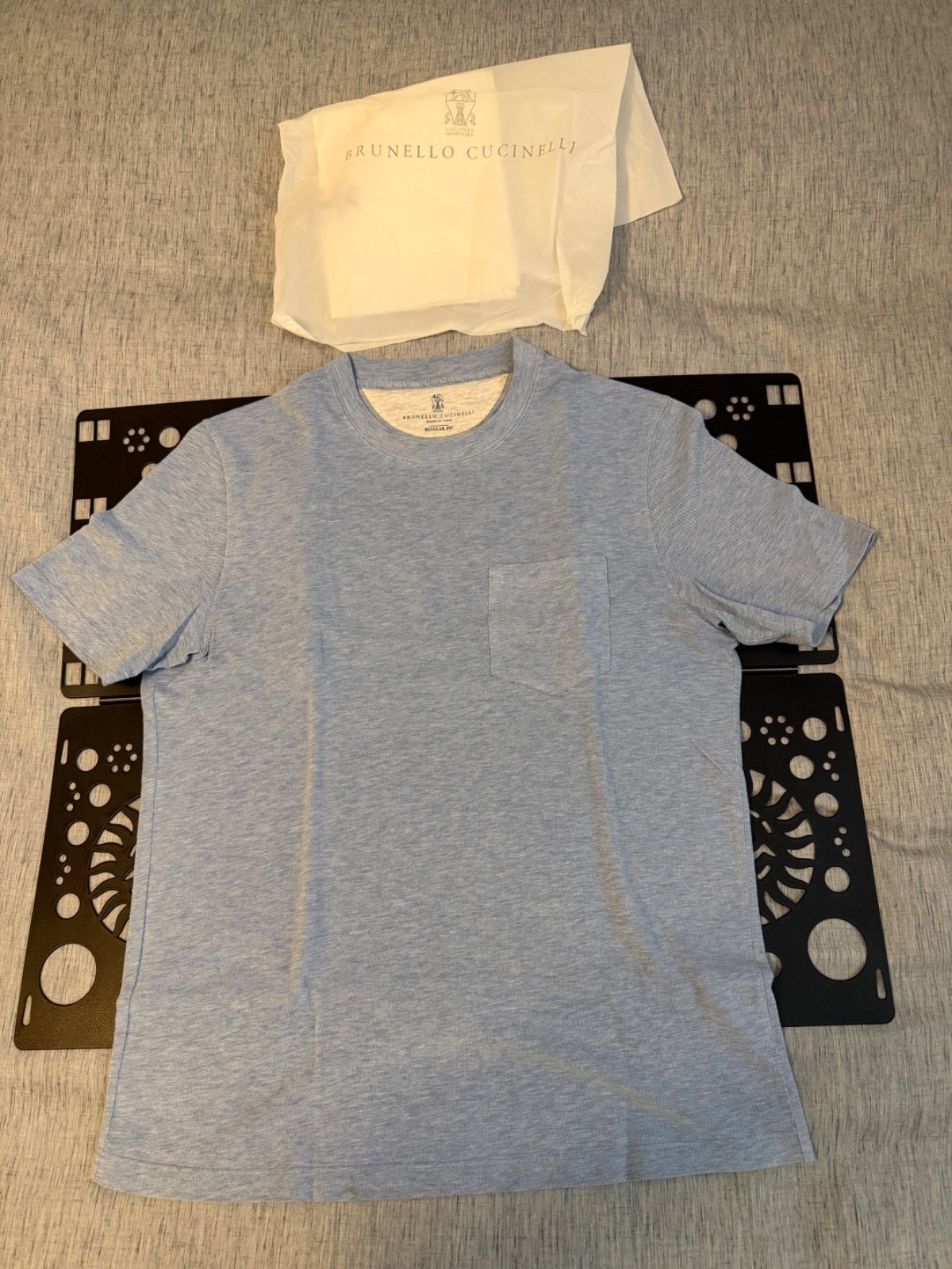 Brunello Cucinelli Pique Pocket T-Shirt 50 Light Blue Made in Italy