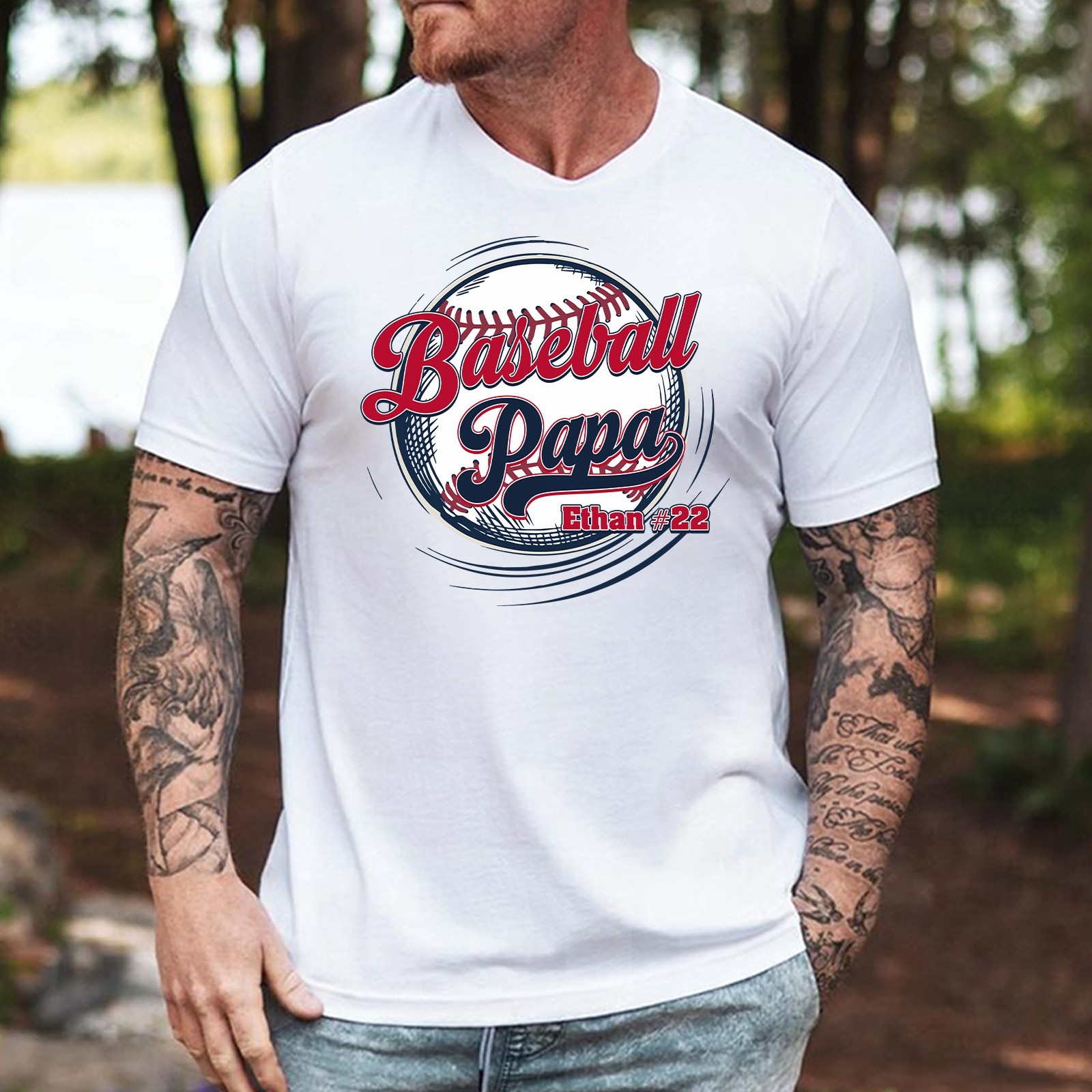 Personalized Baseball Papa Shirt Custom Player Name Number Grandpa Gift Tee