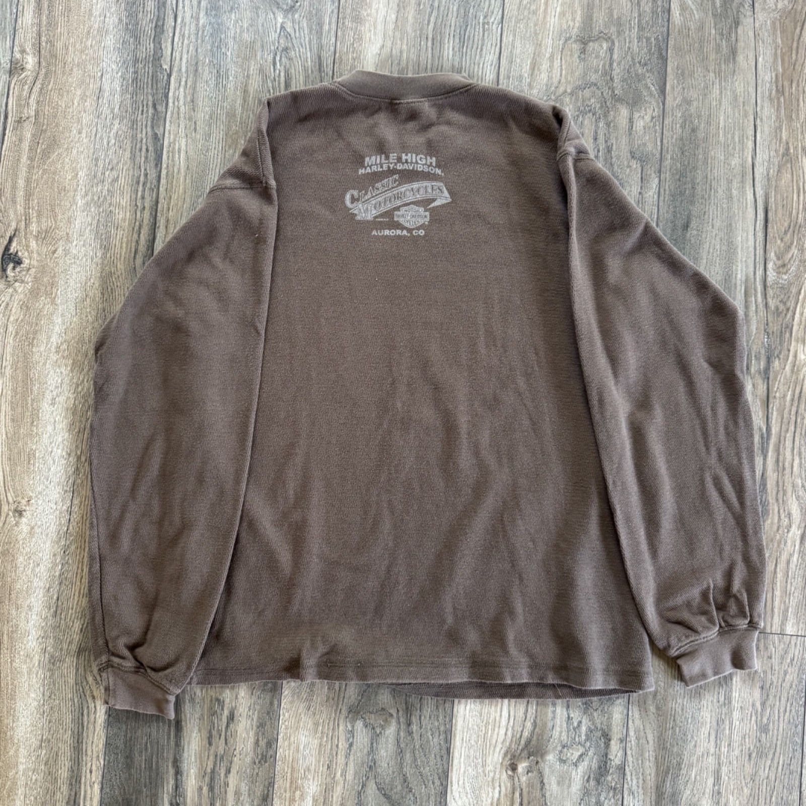 Harley-Davidson RARE Mens Med Gray Vintage Thermal Waffle Long Sleeve Shirt gallery