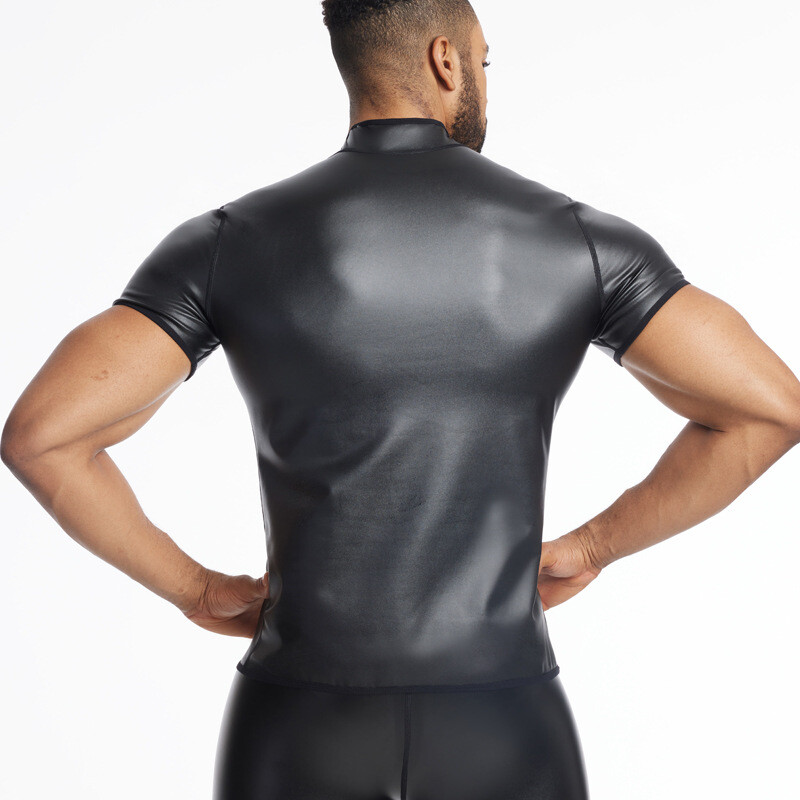 Wet Look Short Sleeve Top Shapewear Blouse for Mens Waist Trainer Corsets gallery