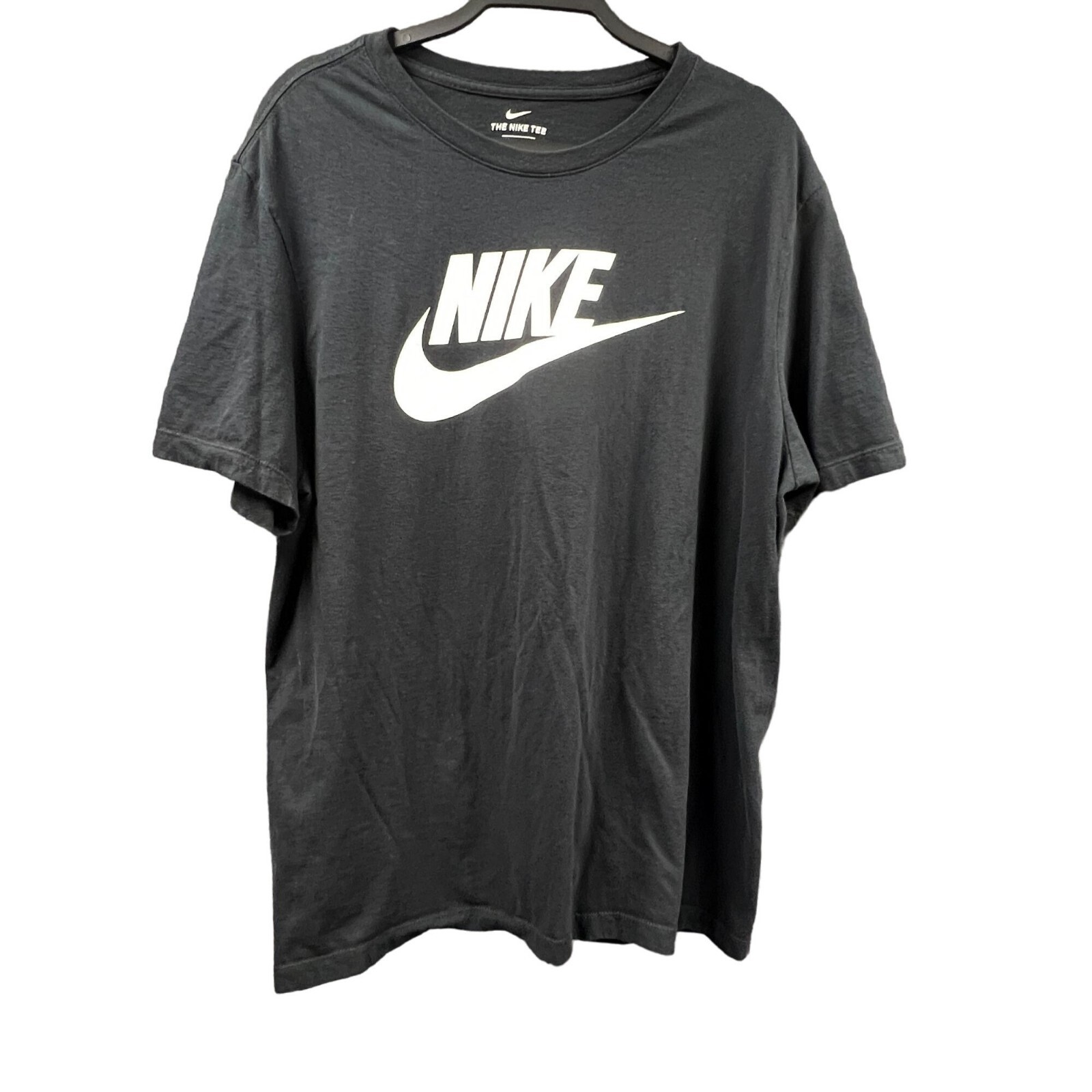 NIKE Tee Mens XL Black White Spellout Logo & Swoosh Pullover Cotton Comfy Top