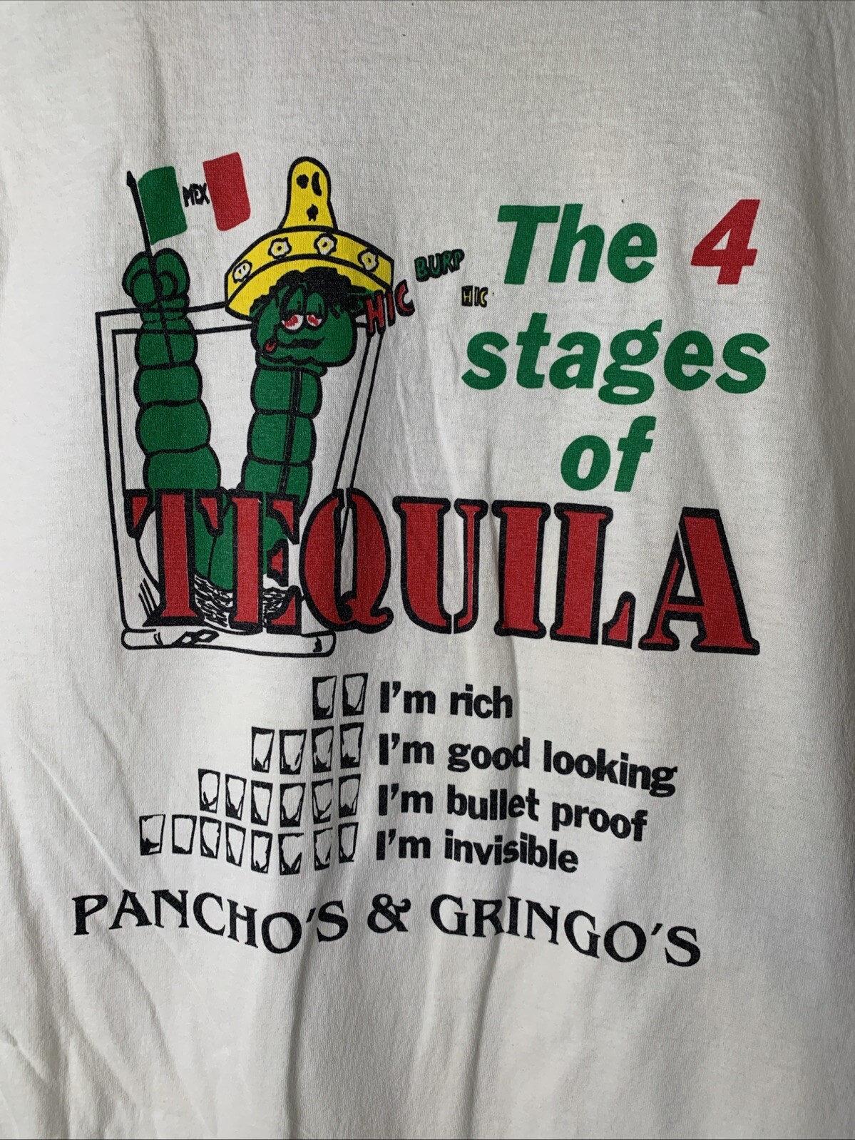Vintage 4 Stages Of Tequila Shirt Mens Sz L Funny Humor Restaurant Art 90s gallery