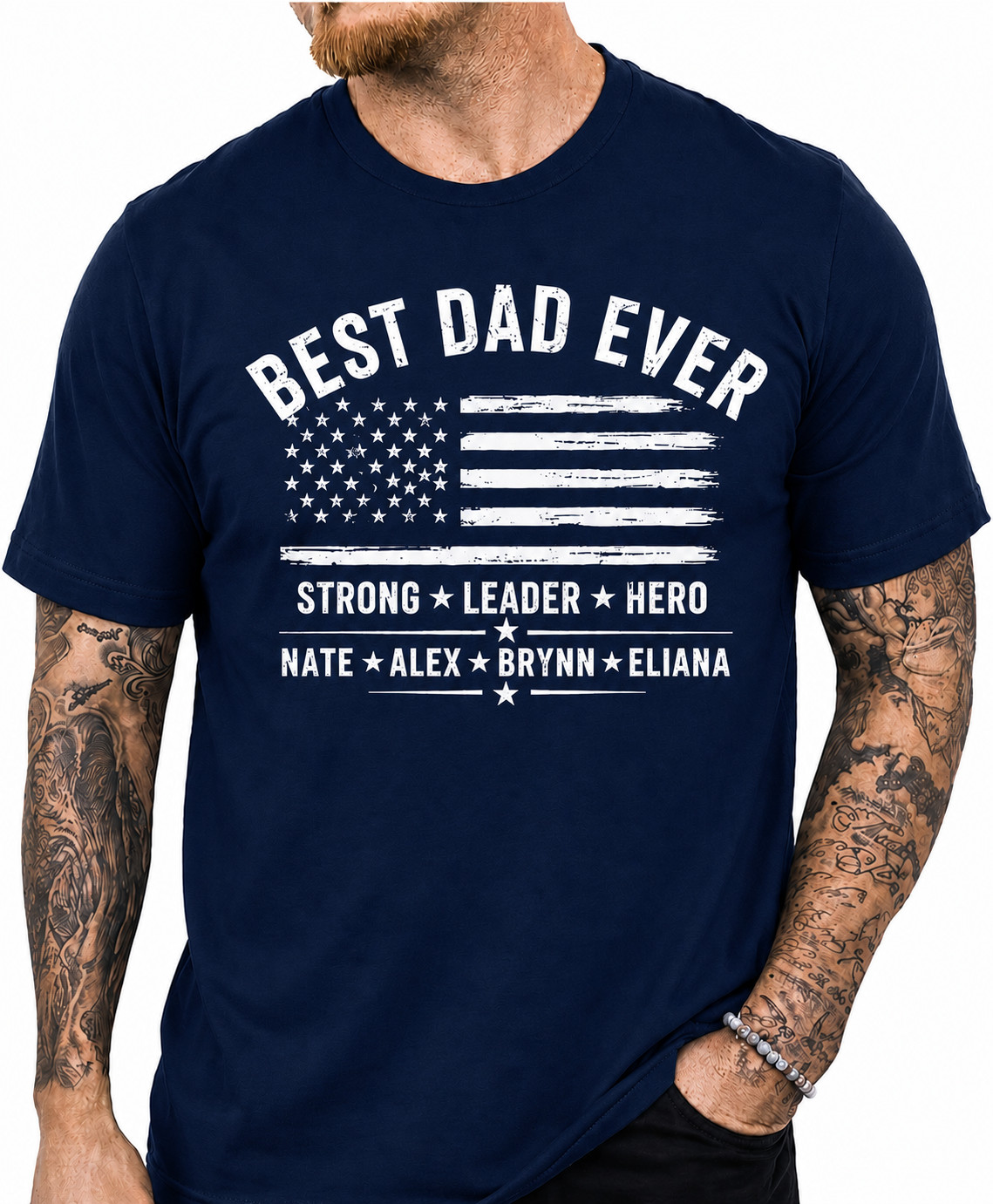 Personalized Best Dad Ever T-Shirt Custom Dad Gift American Flag Tee Size S-5XL gallery