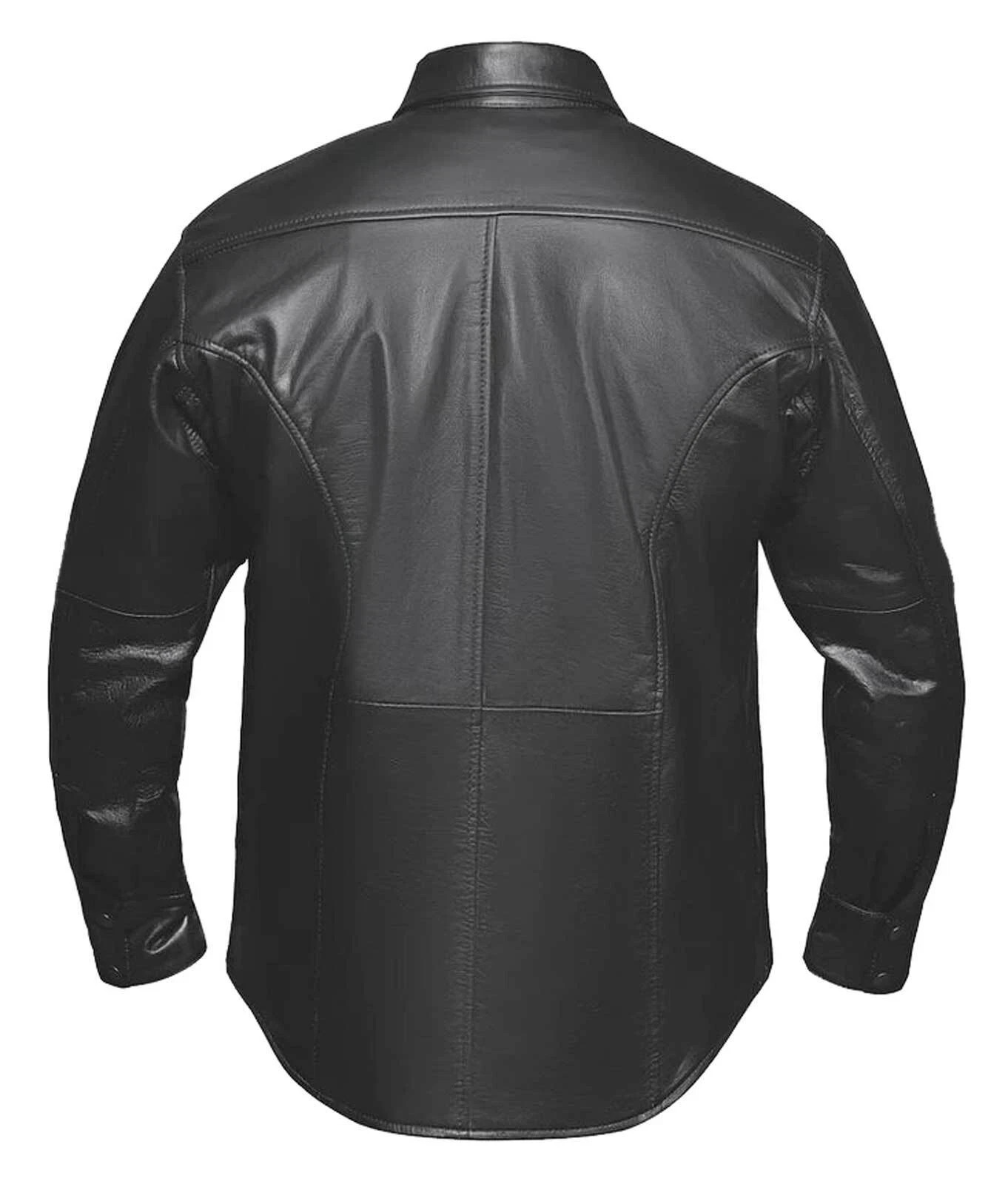 Men's Premium Lightweight Goatskin Leather Snap Shirt Jacket - Black Size XL gallery