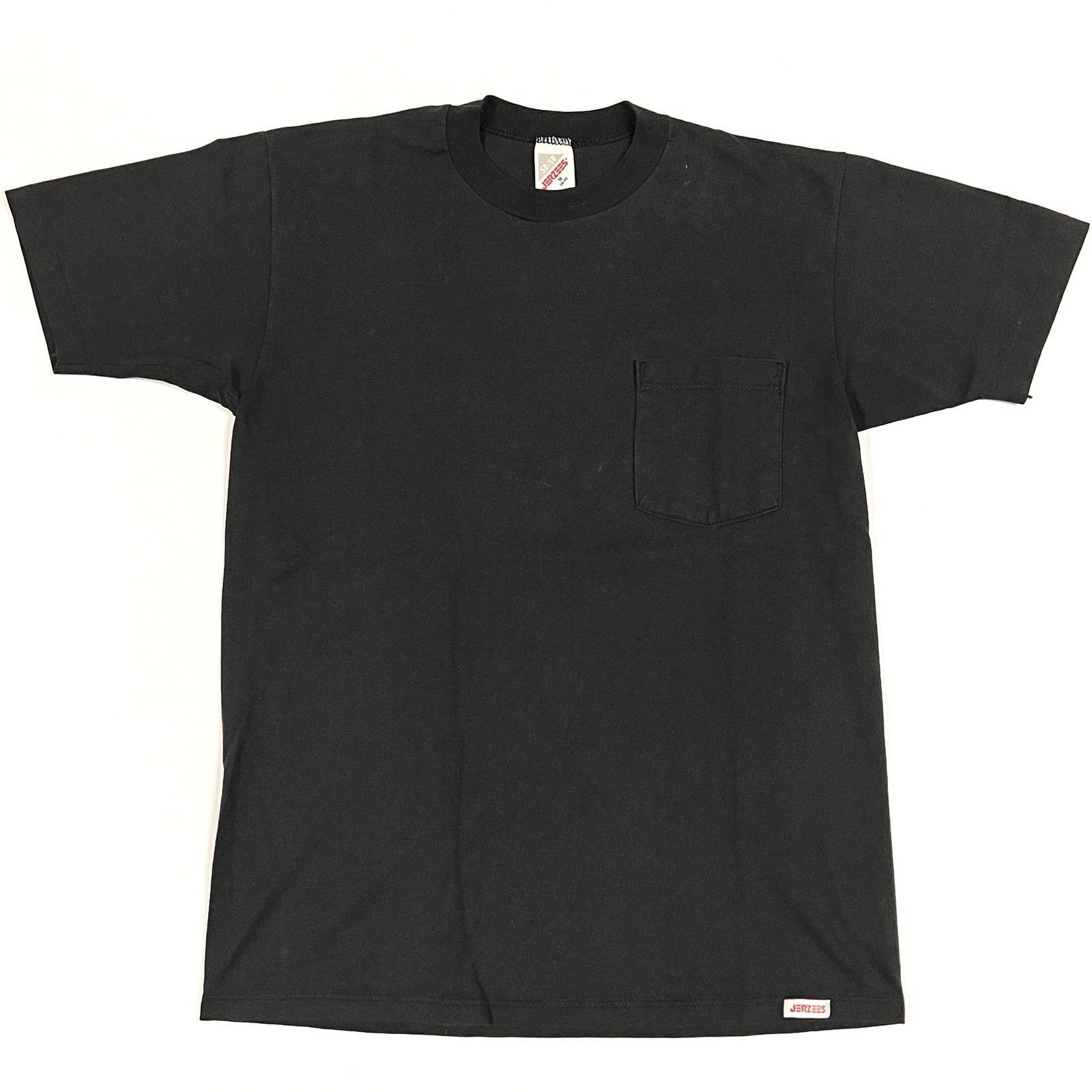 Vintage Jerzees Pocket T Shirt Sz M Black 50/50 Cotton/Poly 20”x26.5” USA 90s