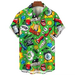 Mens Button Down Urban Graffiti Art Print Hawaiian Top Novelty Summer Gift Shirt