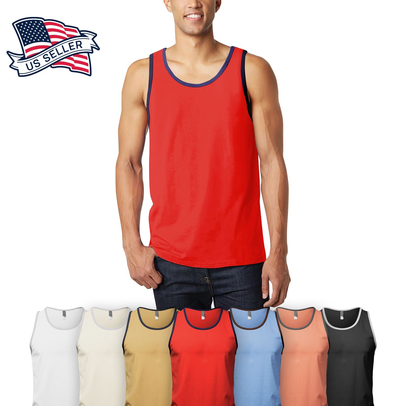 Men's Tank Top Muscle Gym Sleeveless Plain T-Shirts Tee A-Shirt 100%Cotton NEW gallery