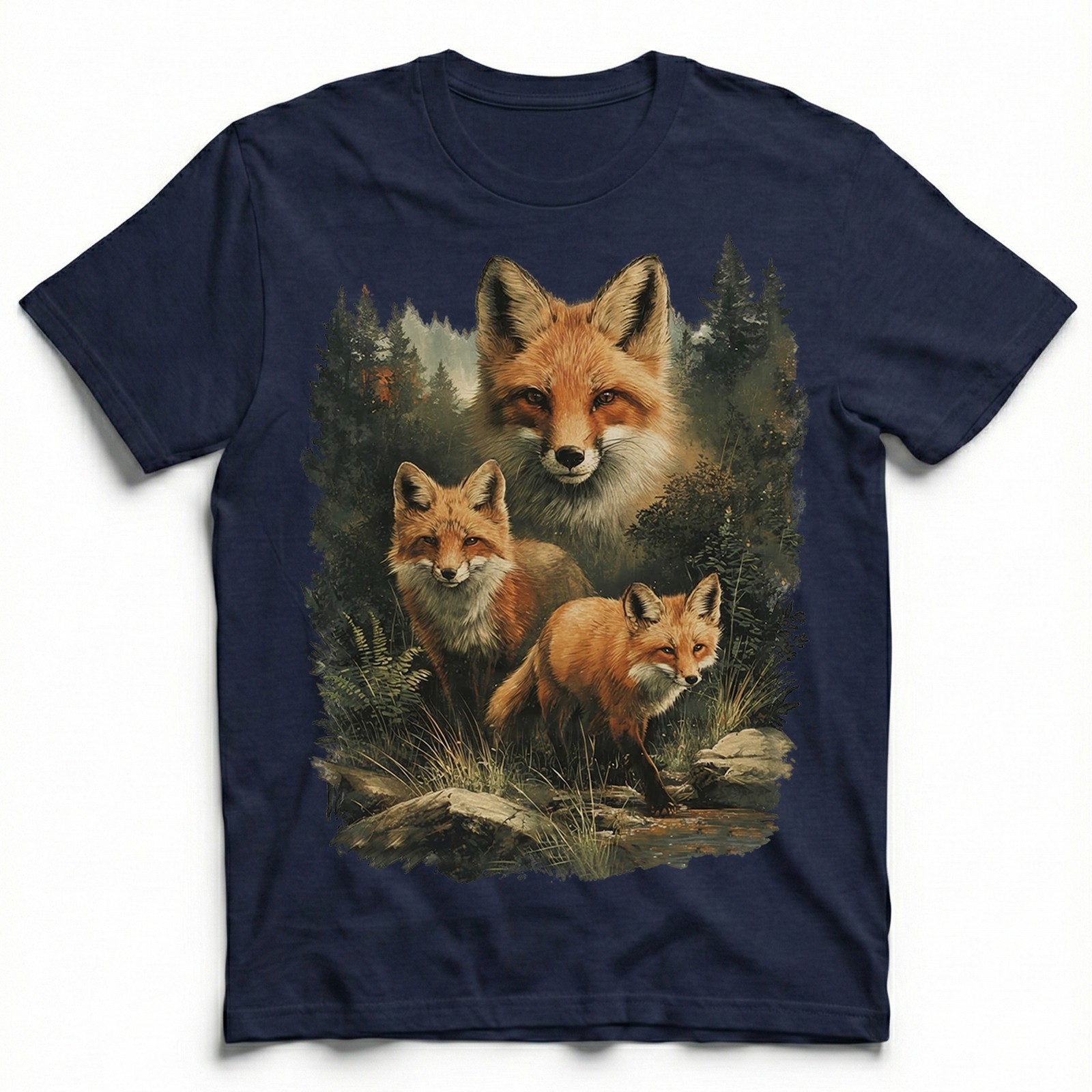 Red Fox Family Watercolor Splash Forest T-Shirt Wildlife Nature Lover Animal Tee