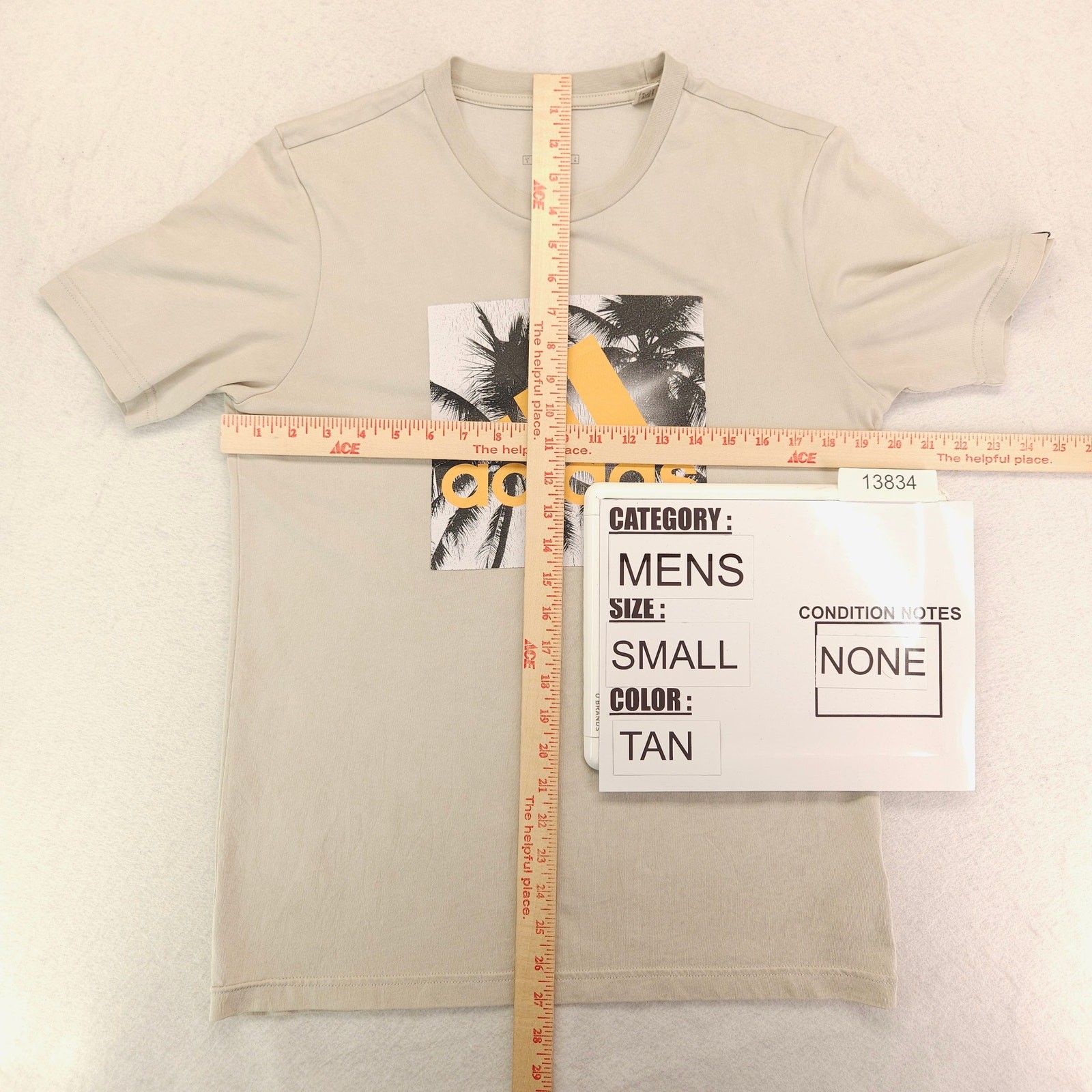 Adidas Casual Crew Neck Short Sleeve Graphic T Shirt Mens Size Small S Tan gallery