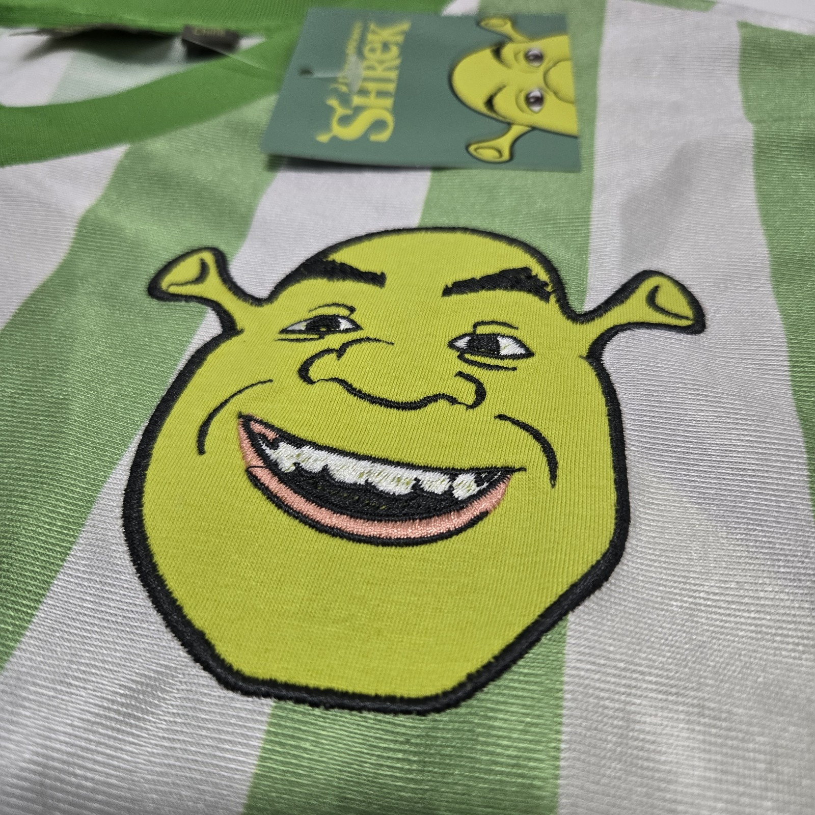 NWT Shrek Striped Football Jersey Embroidered 01 Green White Soccer Shirt XS M L gallery