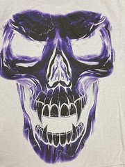 Skull Vampire Graphic T-shirt Men Large Gray Logo Purple Big Print Short Sleeve