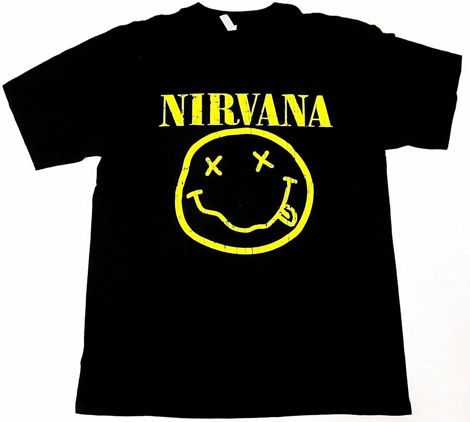 NIRVANA Smiley Face Tour T-shirt Kurt Cobain Rock Tee Men's Black New gallery