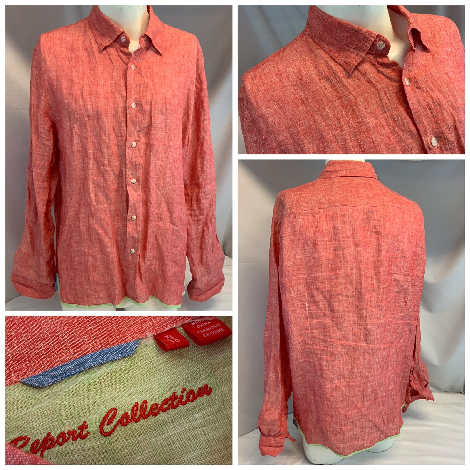 Report Collection Long Sleeve Shirt XL Men Red 100% Linen LNWOT YGI G0-355