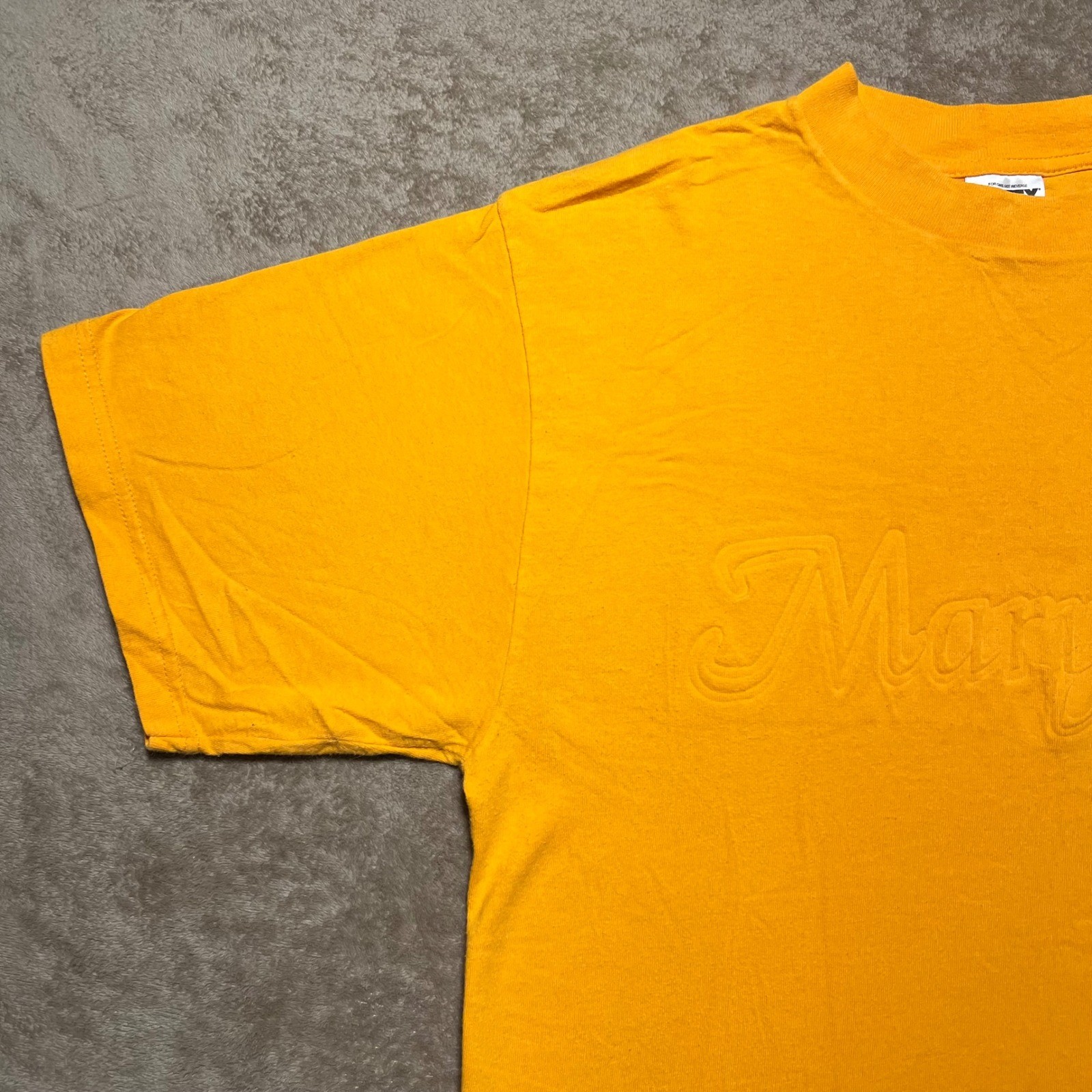 Vintage 90s Maryland Puff Print T Shirt Mens Large Yellow Deer Animal Tultex Tee gallery