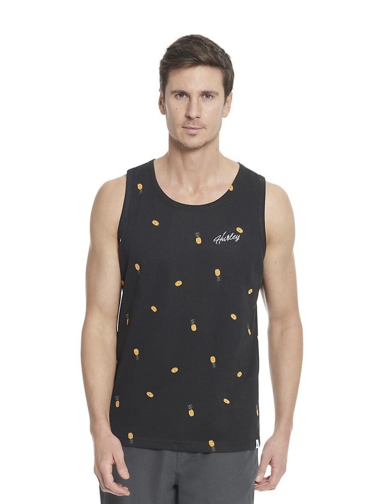 Hurley Men’s Small The One & Only Graphic Tank Top Soft Cotton Pineapple Black