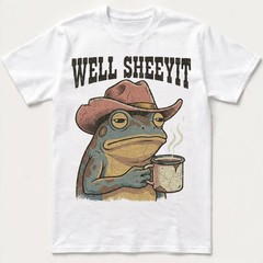 Well Sheeyit Funny Cowboy Frog Coffee Grunge Retro Western Vintage Gift Tee