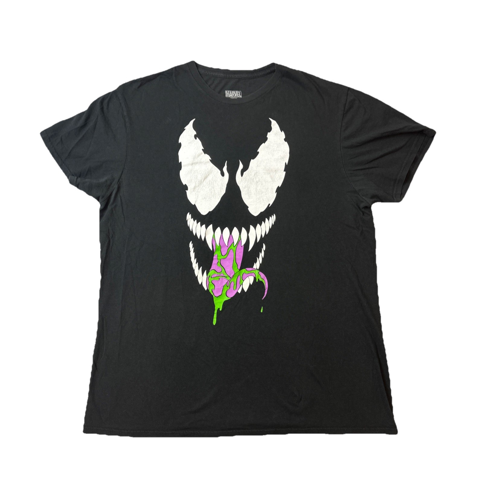 Marvel Mad Engine Men’s T-Shirt Large Black Venom Face Purple Green Cosplay