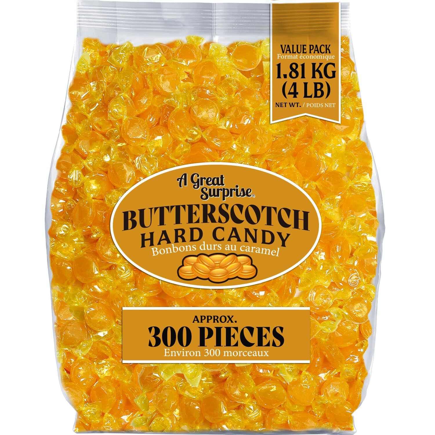 Premium Butterscotch Hard Candy 4 lb – Individually Wrapped Candy Discs Buttons