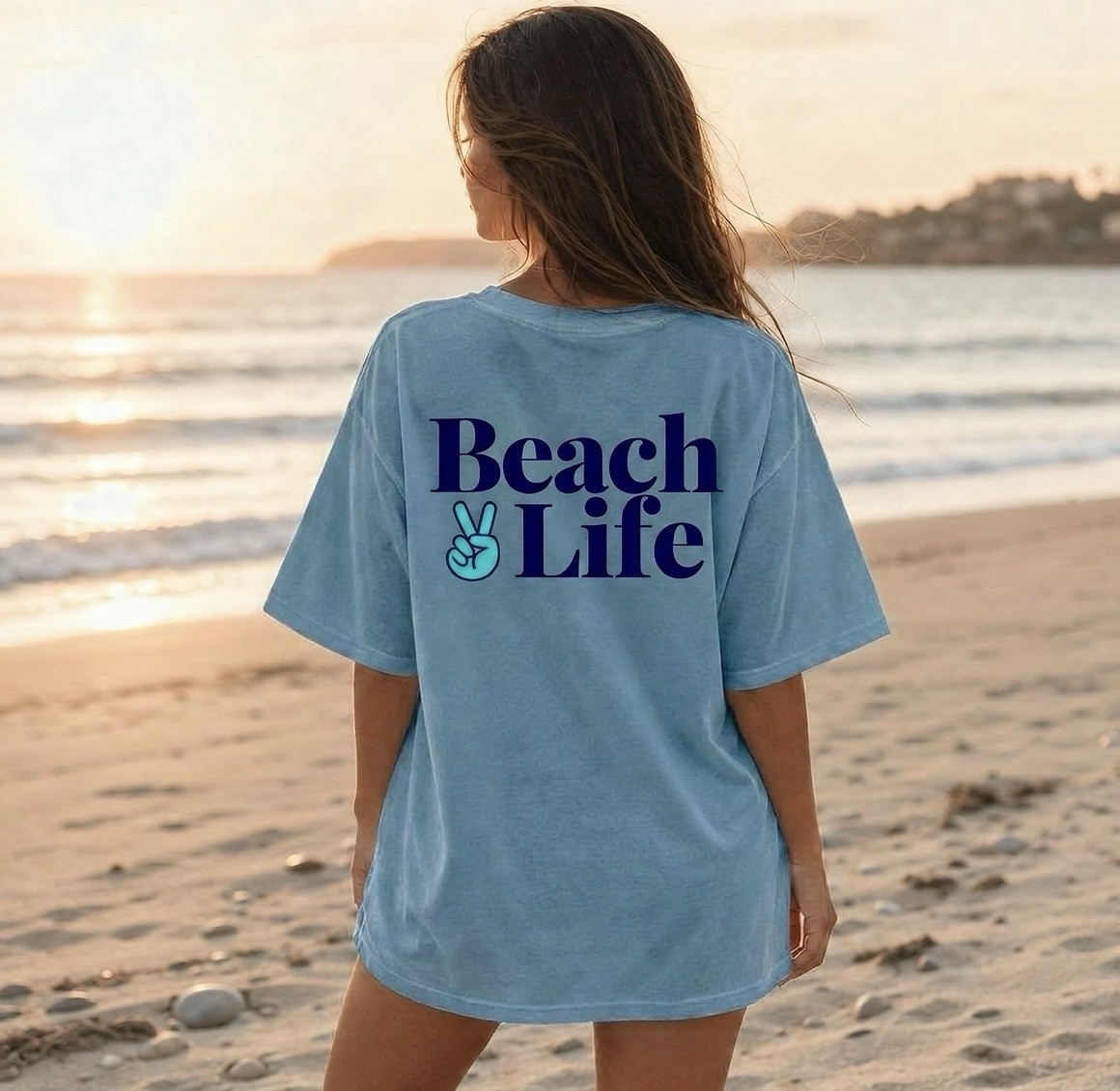 Women’s Oversized Beach Life Peace Shirt : Comfort Colors Super Soft: Trending