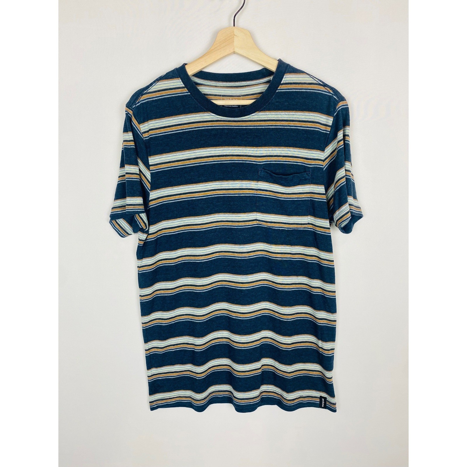 Prana Cardiff Mens Medium Striped Pocket T-Shirt Hemp Short Sleeve Tee gallery